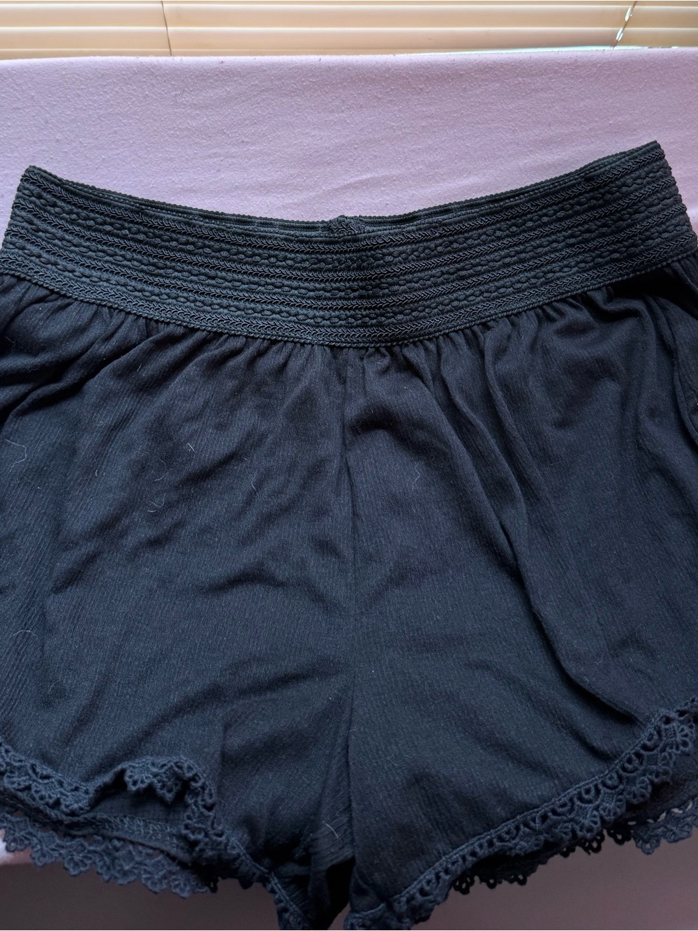 No Boundaries Black Lace-Trim Elastic Waist Athletic Shorts